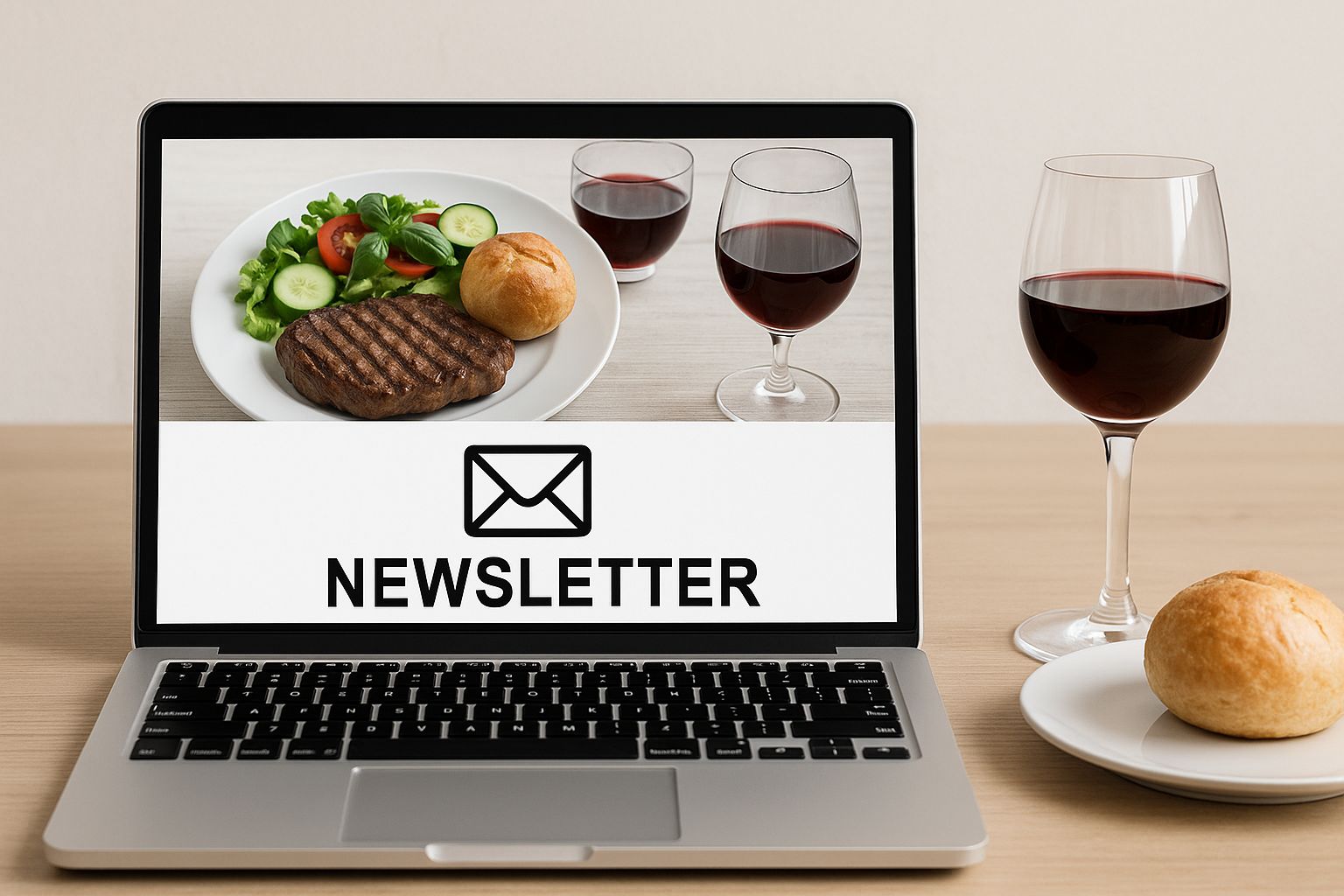 Exempel på nyhetsbrev om mat och dryck med rubriker och bilder.